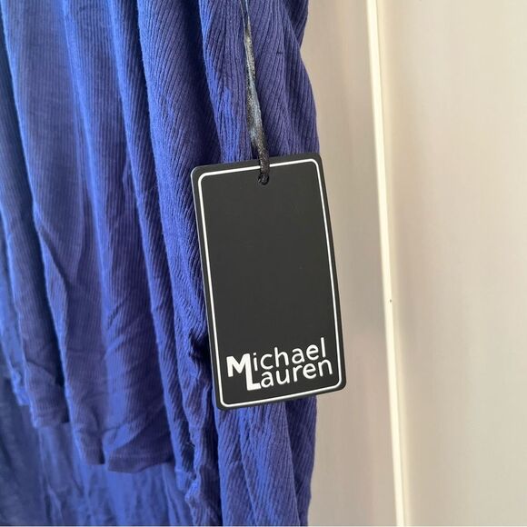 Michael Lauren Navy Blue Kareem Draped V Neck Pocket Tee large NWT - Picture 4 of 5